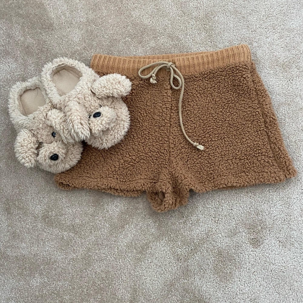Kittenish Tan Sherpa Lounge shorts